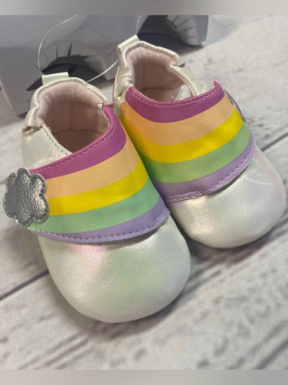Robeez Ro+Me Phoebe Rainbow Stripe Soft Sole Baby Shoes 0-6M NIB Metallic
